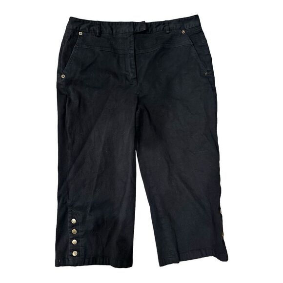 Black Shiny Satiny Studded Capri Dress Pants, Larry Levine, - Picture 1 of 8